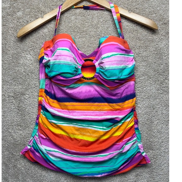 Bleu Rod Beattie Halter Draped Bandeau Tankini Swim Top NWT Stripe Ring Retro 12 - Picture 2 of 8